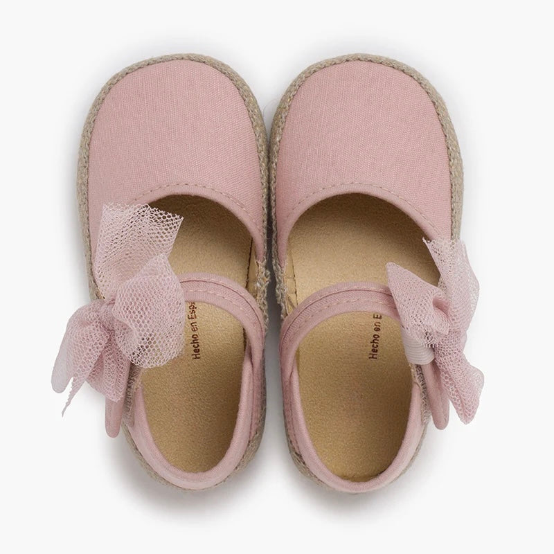 Espadrillas de Lona con Cierre Autoadherente y Lazo de Tul Removible Rosa Palo