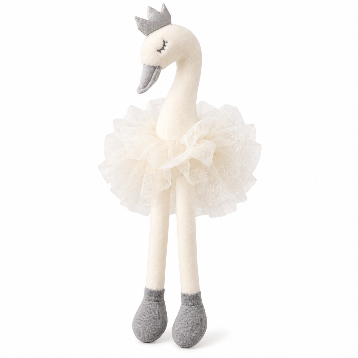 Cisne de Peluche con Tutu Blanco y con Detalles en Plateado