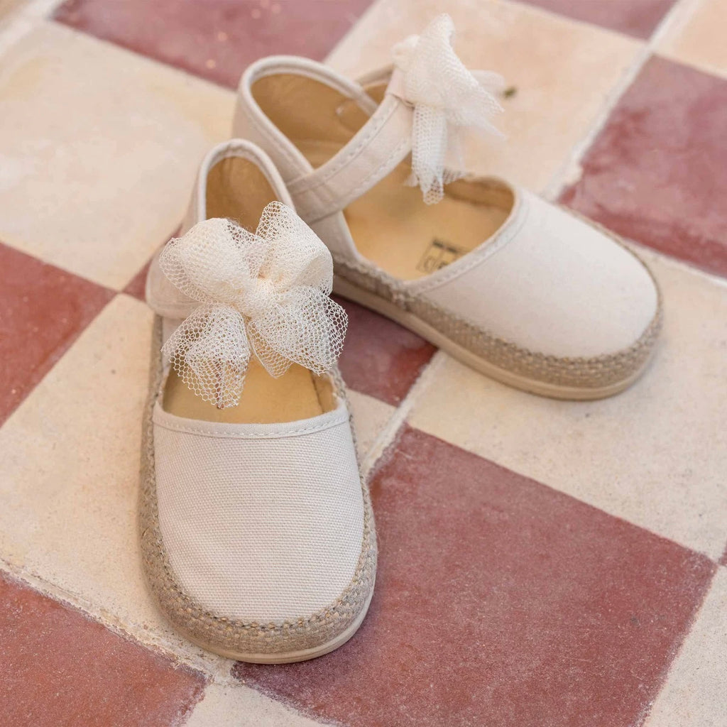 Espadrillas de Lona con Cierre Autoadherente y Lazo de Tul Removible Lino