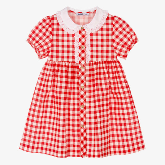Vestido Vichy Rojo con Cuello Peter Pan