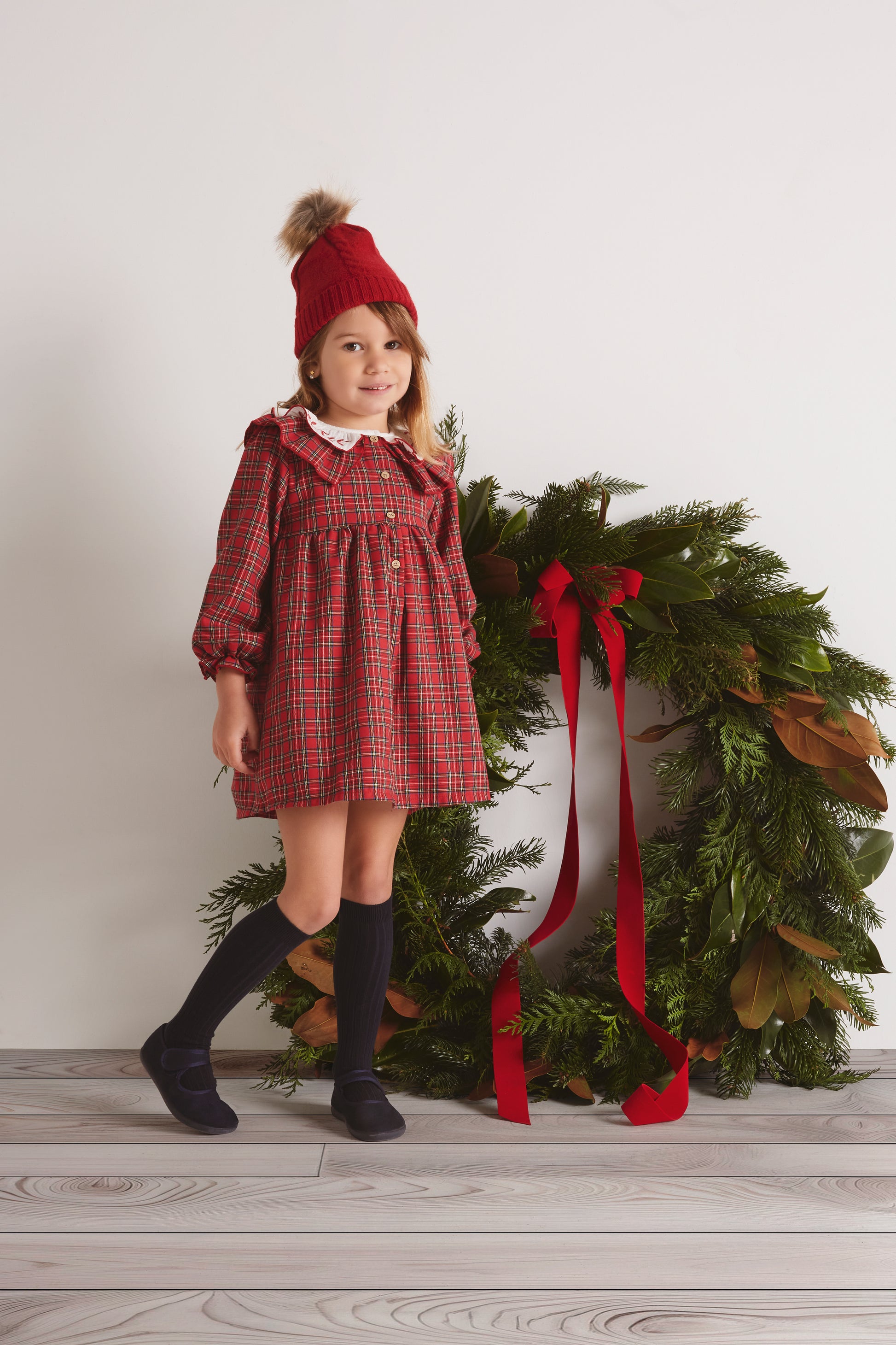 Vestido Tartán Clásico Rojo Manga Larga