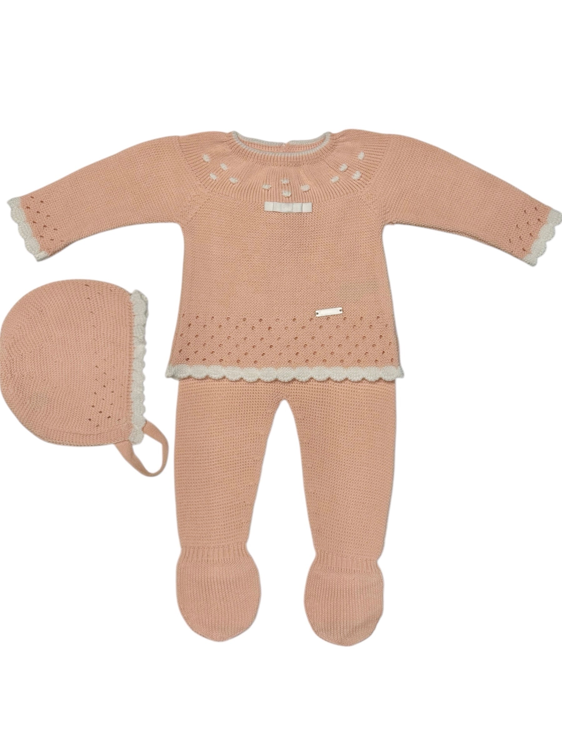 Conjunto Perle Rosa Empolvado con Detalles en Blanco y Capota a Juego