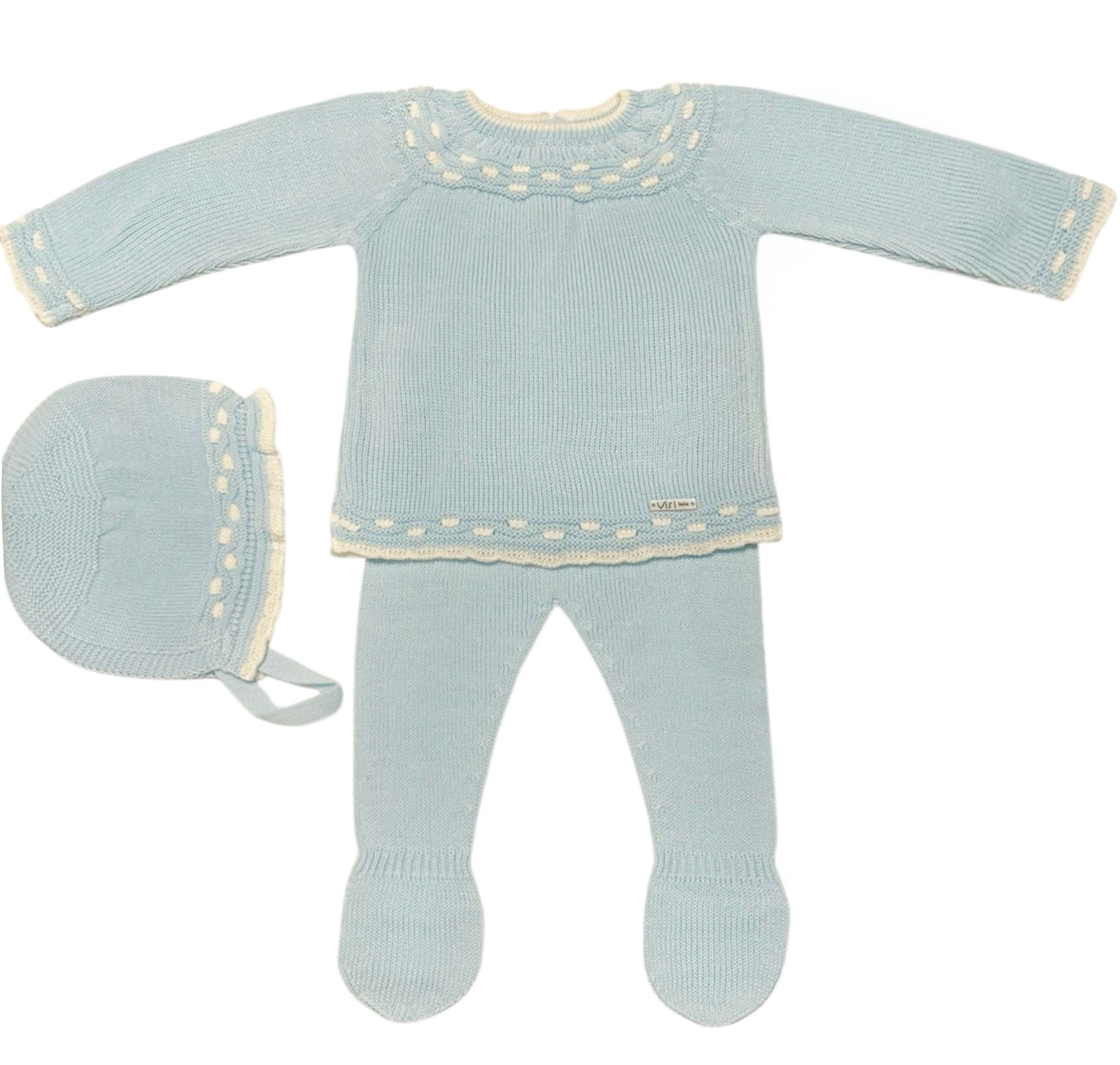Conjunto Perle Celeste Puntilla con Detalles en Blanco y Capota a Juego