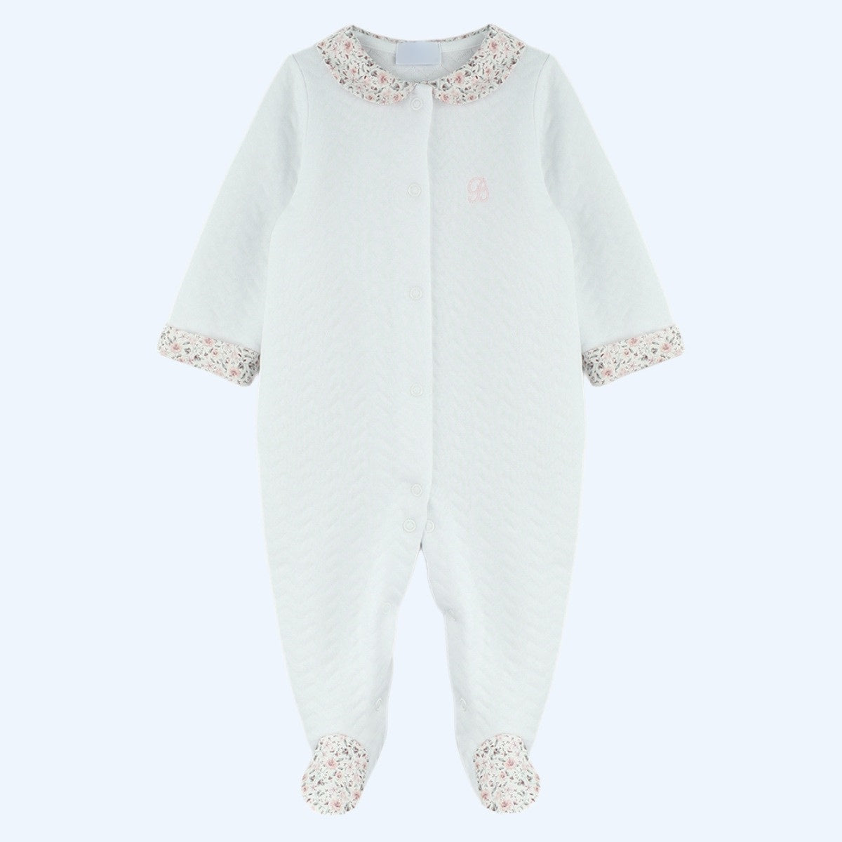 Pijama Blanca con Cuello Peter Pan con Estampado Floral