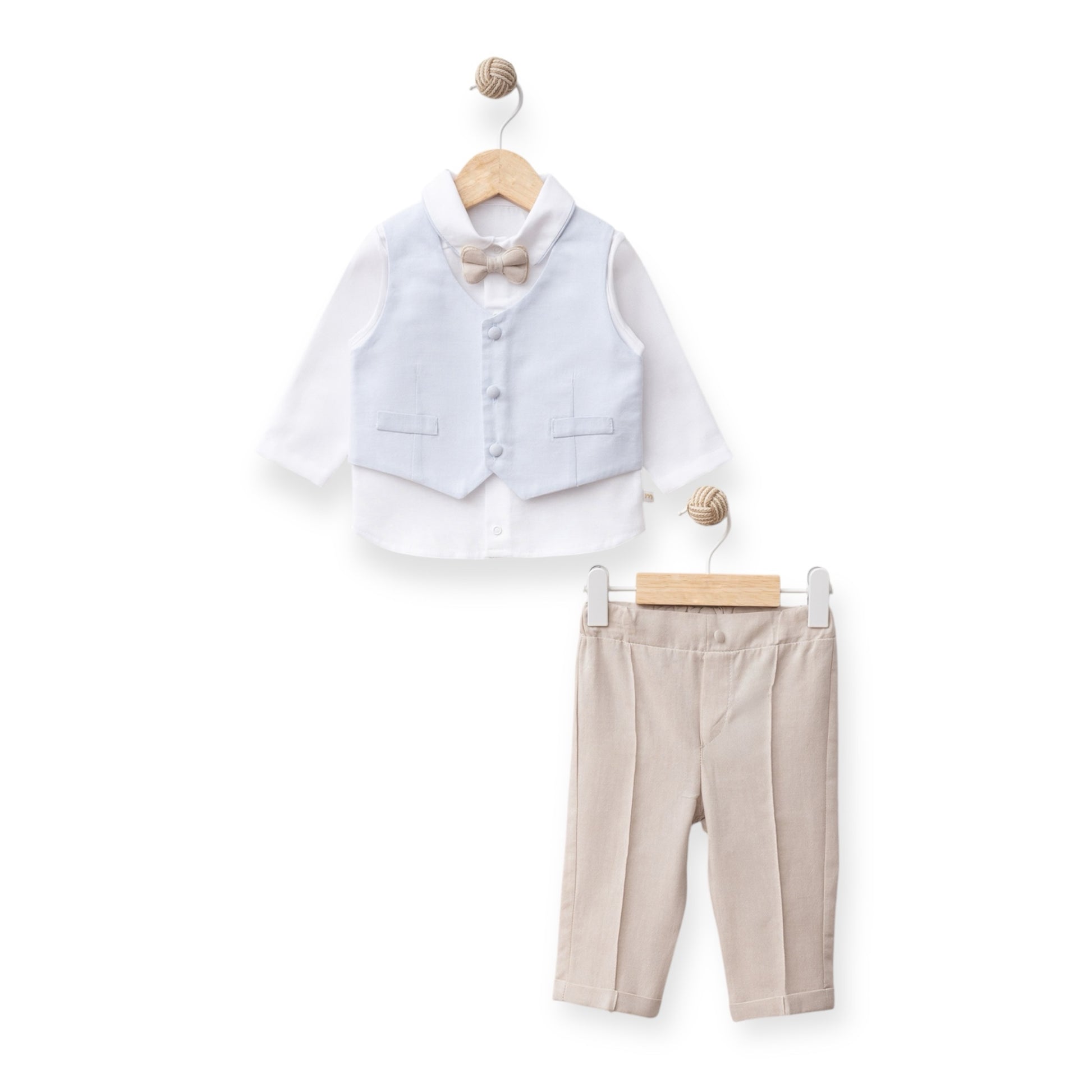 Conjunto de Traje de Pantalón Caqui y Chaleco Celeste
