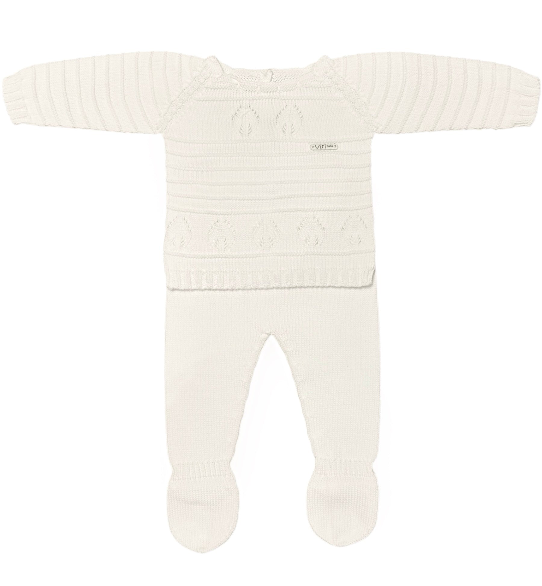 Conjunto Perle con Lineas y Hojitas Tejidas Blanco