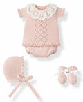 Conjunto Perle 4 Piezas con Cuello Encaje Marfil en Rosa Empolvado