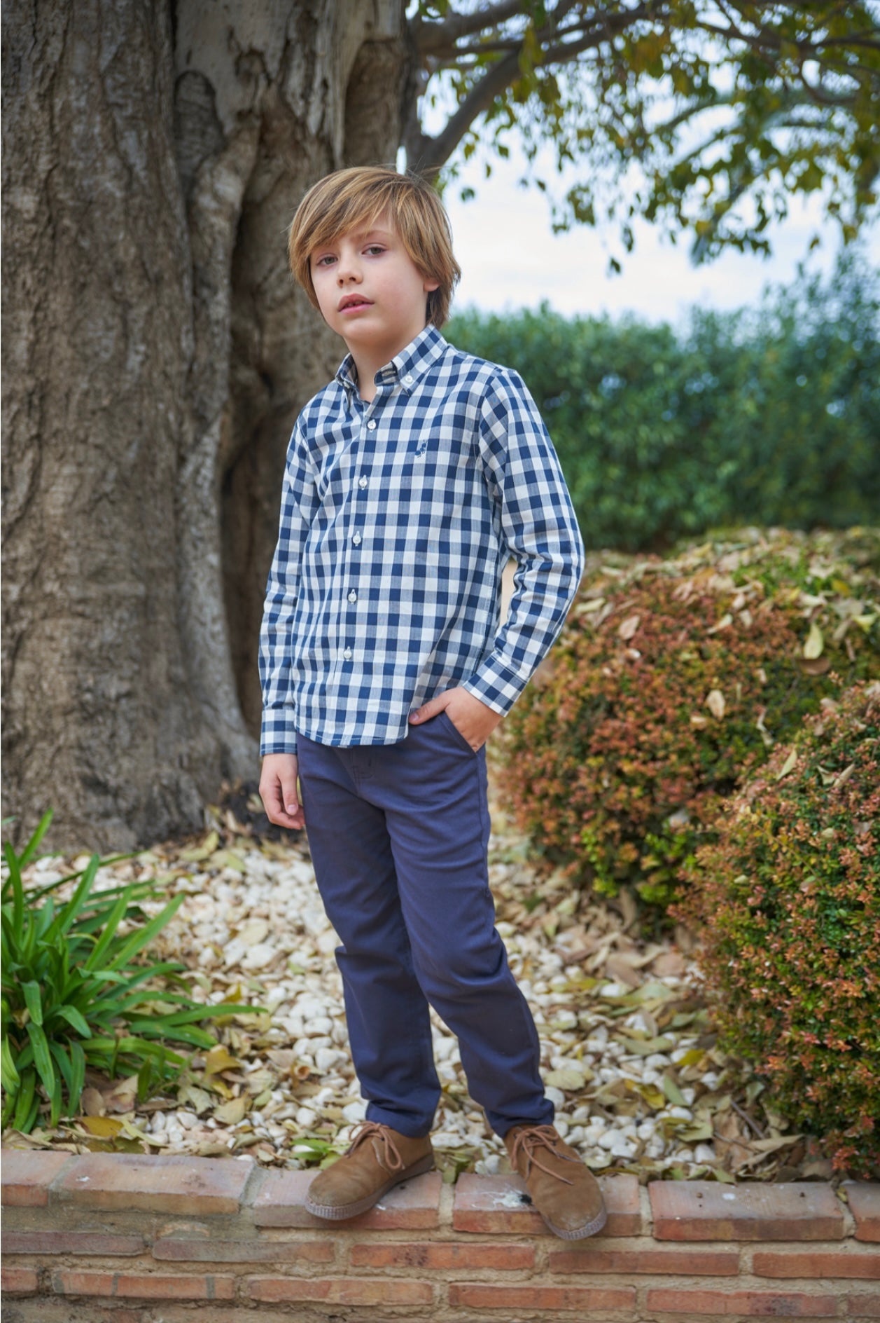 Camisa Manga Larga Cuadros Marino y Blanco