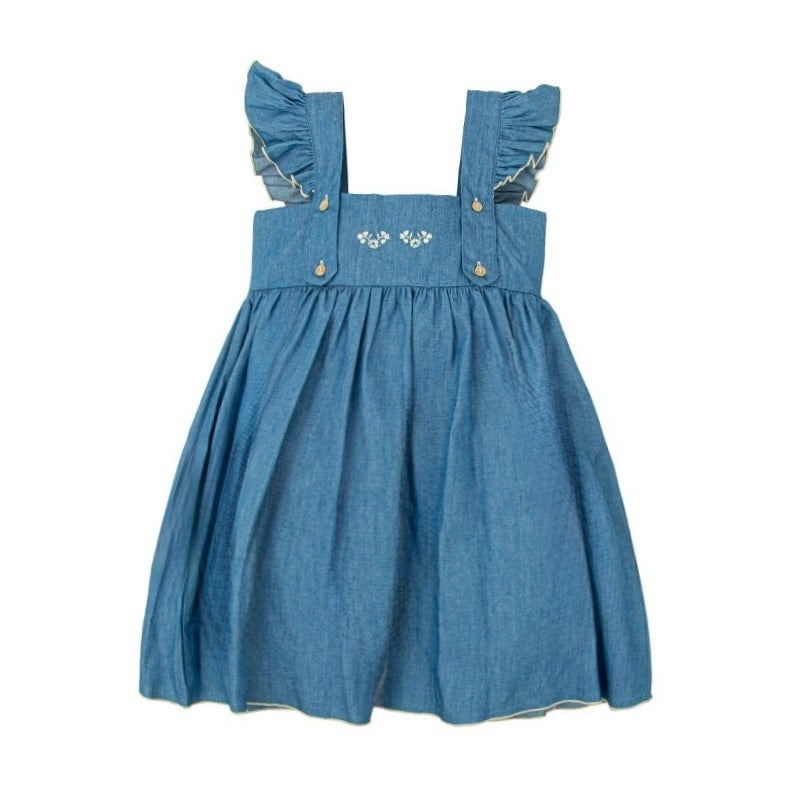 Vestido Tirantes Denim Flores Bordadas Pecho Abrazo