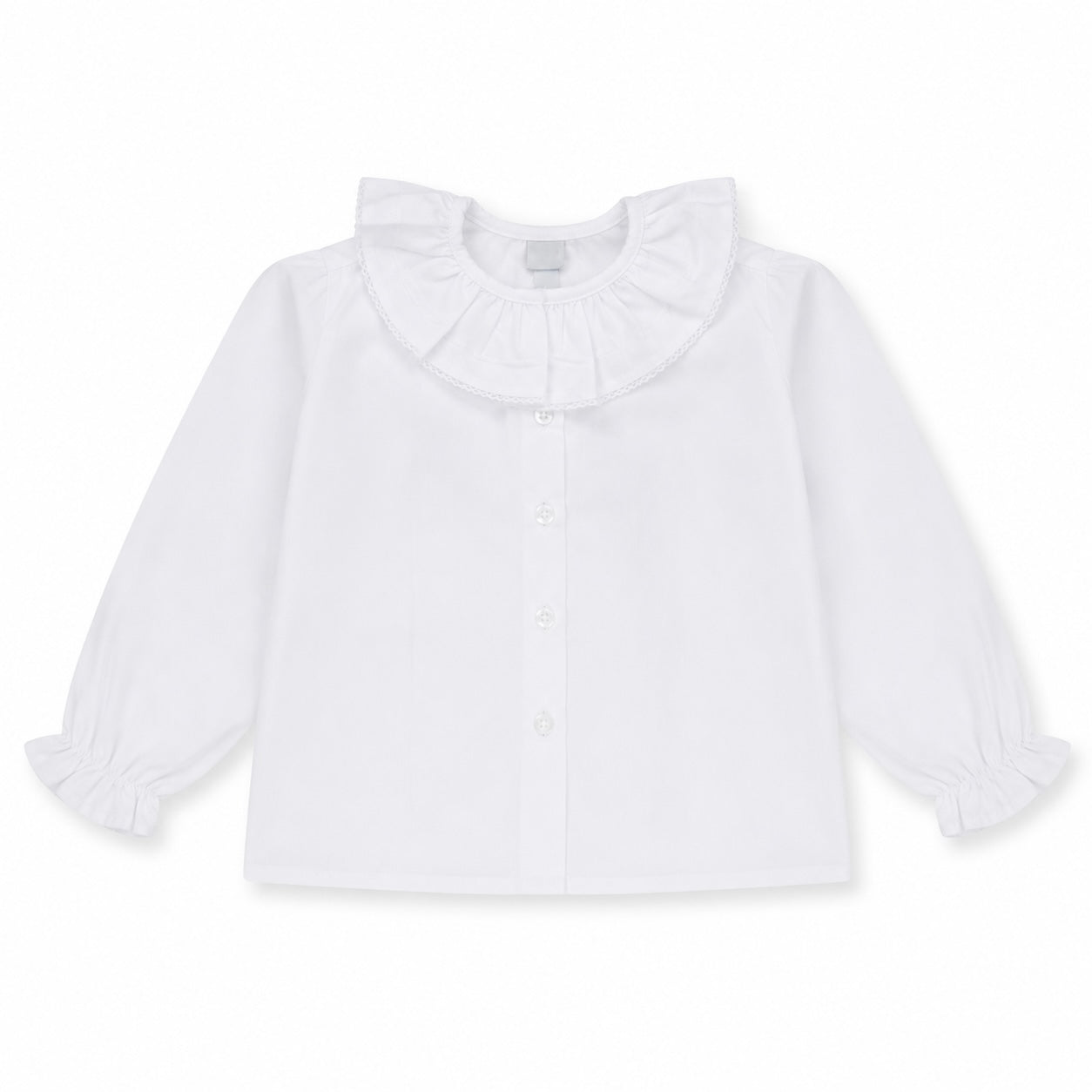 Camisa Manga Larga con Maxi Cuello Volantes Blanca