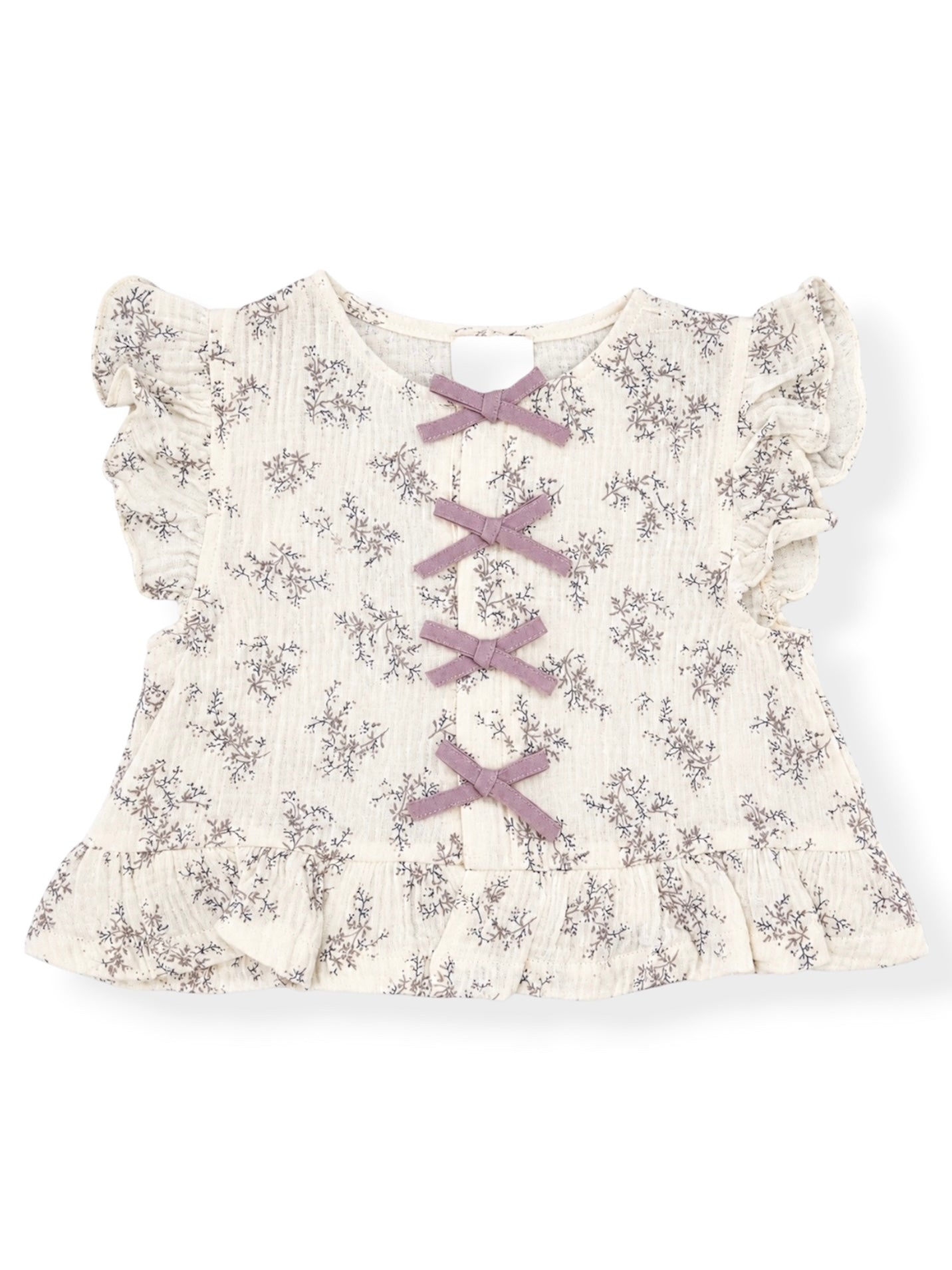 Blusa Crudo con Estampado Flores Lila y Lazos