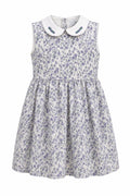 Vestido Estampado Flores Azules con Cuello Peter Pan Bordado Santorini