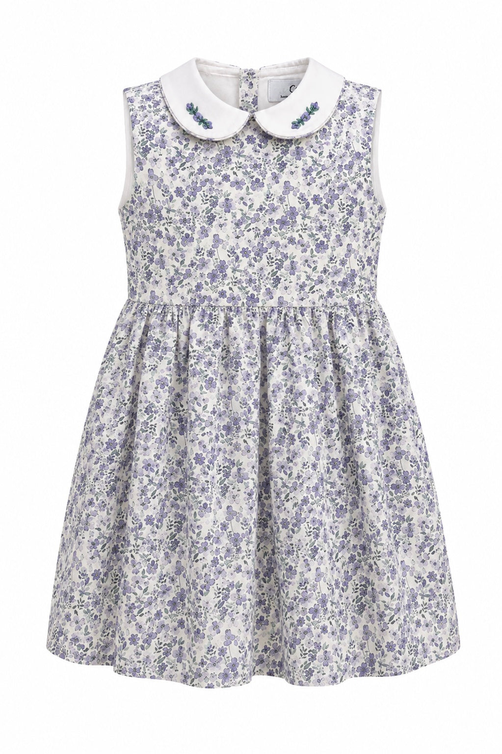 Vestido Estampado Flores Azules con Cuello Peter Pan Bordado Santorini