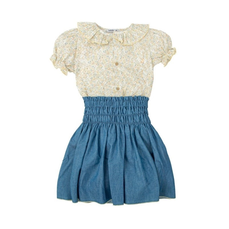 Conjunto Estampado Floral con Falda Denim Abrazo