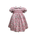 Vestido con Flores Cosmos Fucsia y Nido de Abeja con Cuello Peter