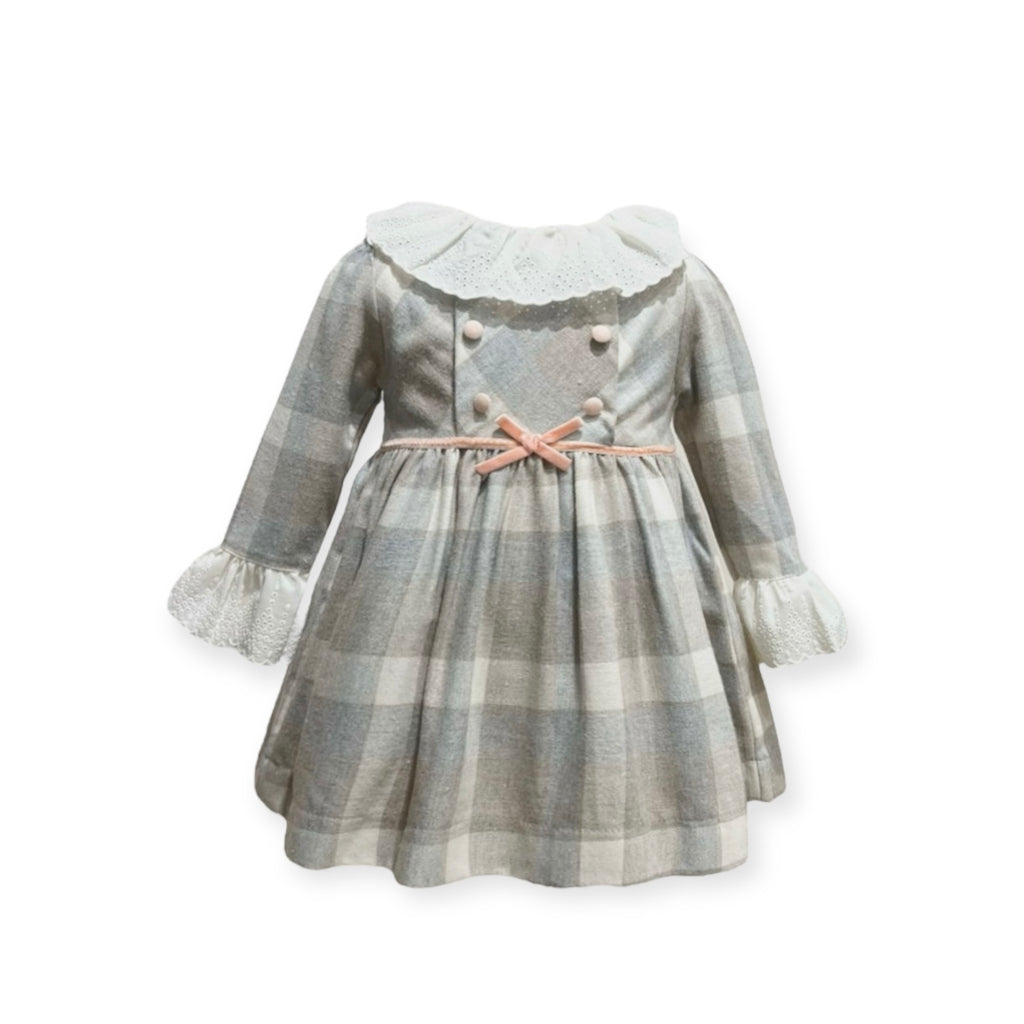 Vestido de Cuadros con Detalles en Terciopelo Rosa Bebe