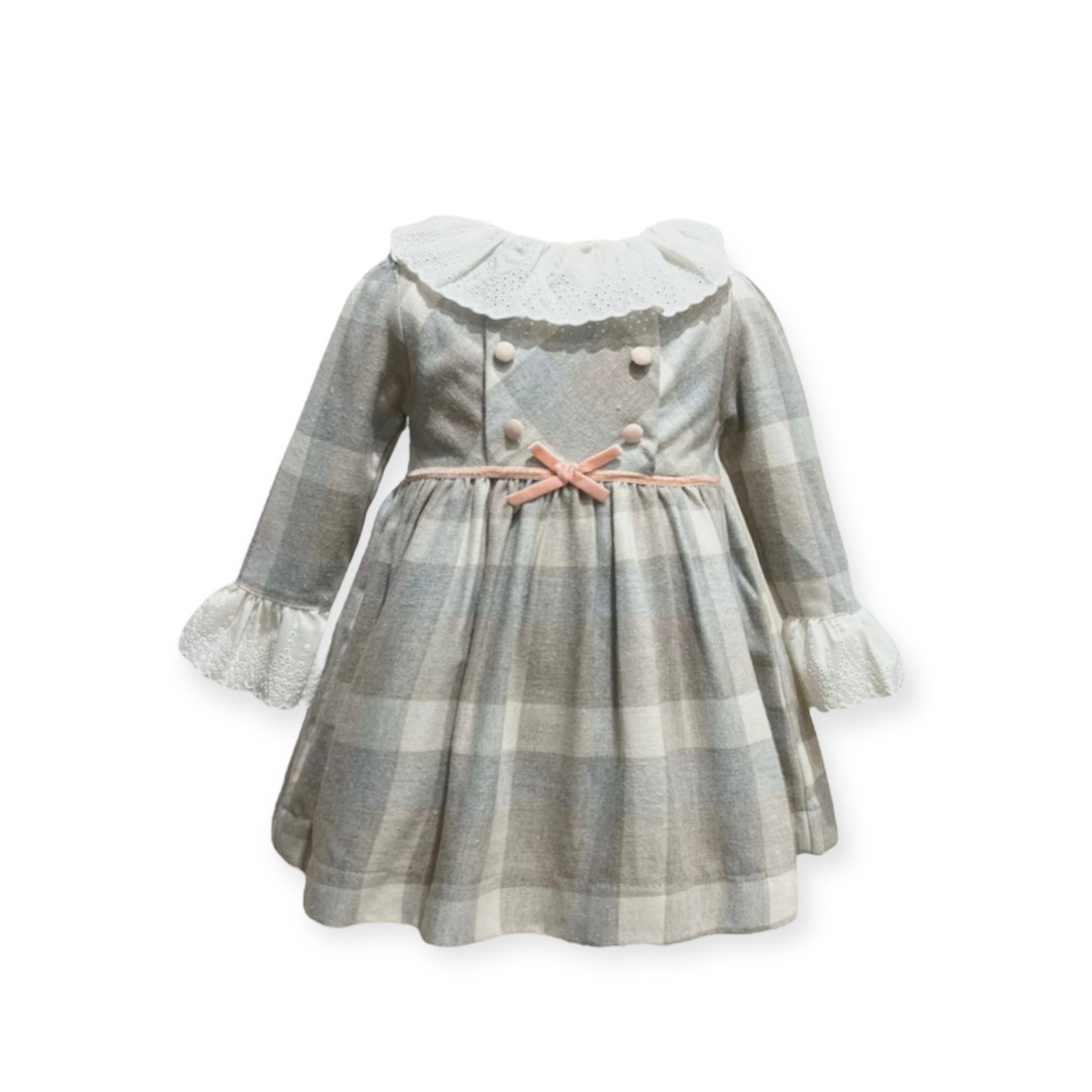 Vestido de Cuadros con Detalles en Terciopelo Rosa Bebe