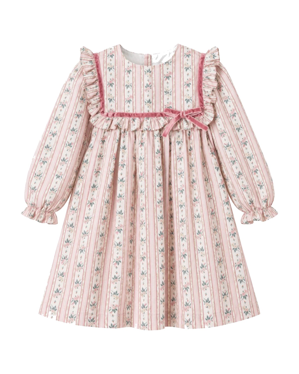Vestido Estampado Rosas con Flores y Detales Cinta en Terciopelo Rosa