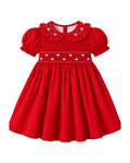 Vestido Plumetti Rojo con Nido de Abeja y Detalles en Blanco