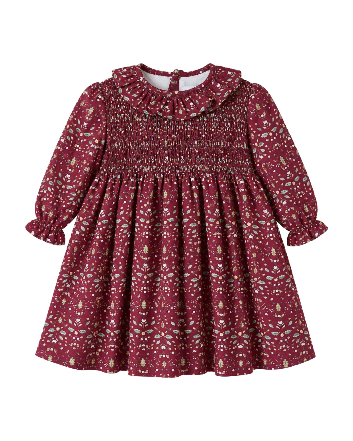 Vestido Granate Gomas Bellota con Cuello Batista