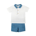 Conjunto Camisa Blanca con Cuello Denim y Bermuda a Juego Abrazo