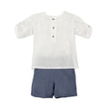 Conjunto Camisa Lino Manga Larga Blanca con Bermuda Azul Claror