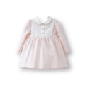 Vestido Manga Larga Rosa con Detalles En Encaje y Plumetti Blanco