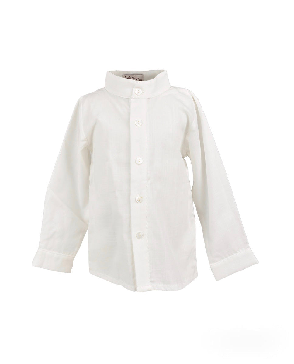 Camisa Manga Larga Blanca Cuello Mao