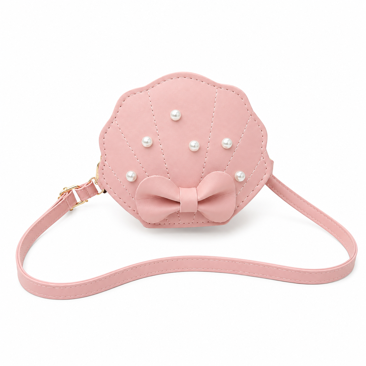 Mini Cartera de Concha con Perlas Rosa Pastel