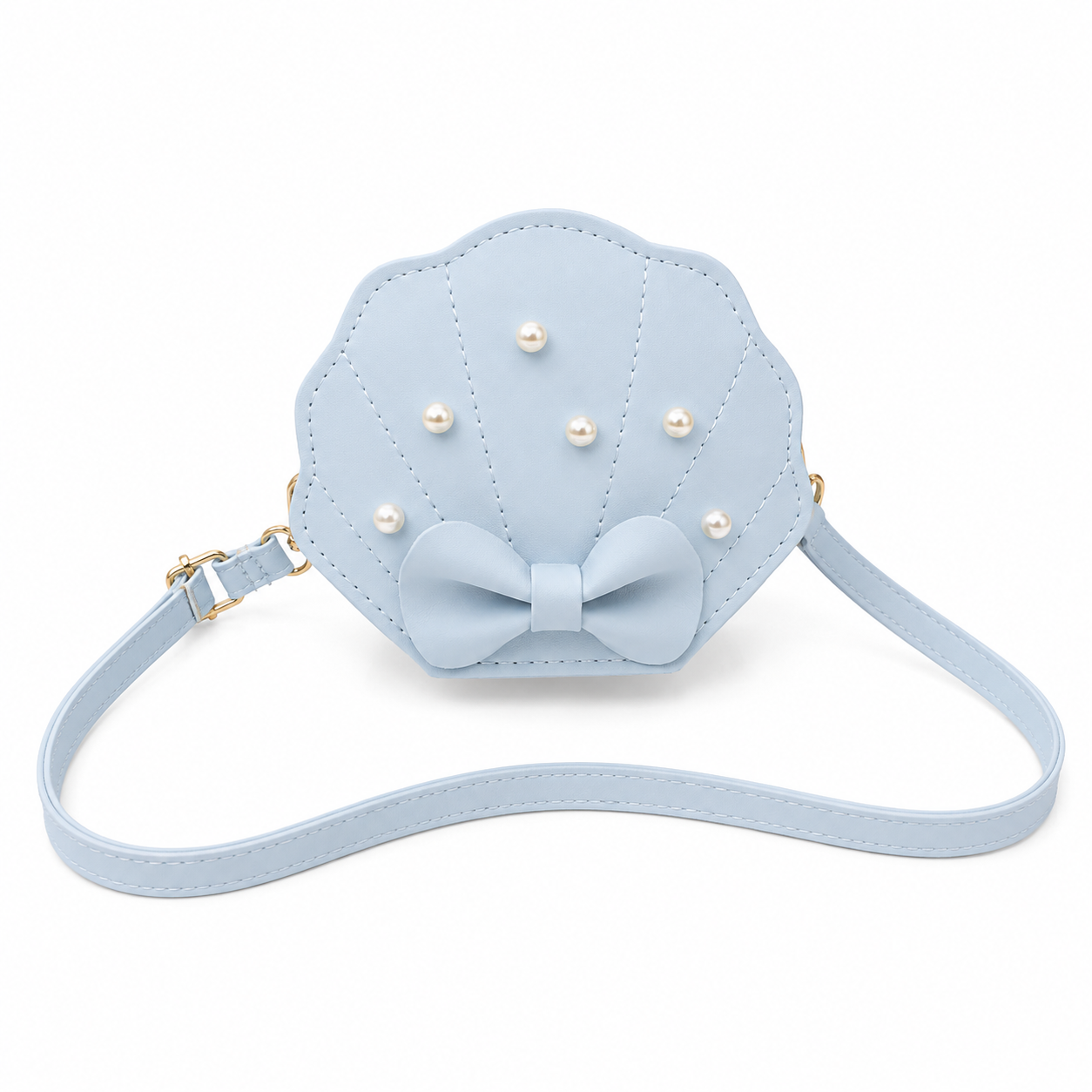 Mini Cartera de Concha con Perlas Azul Bebe