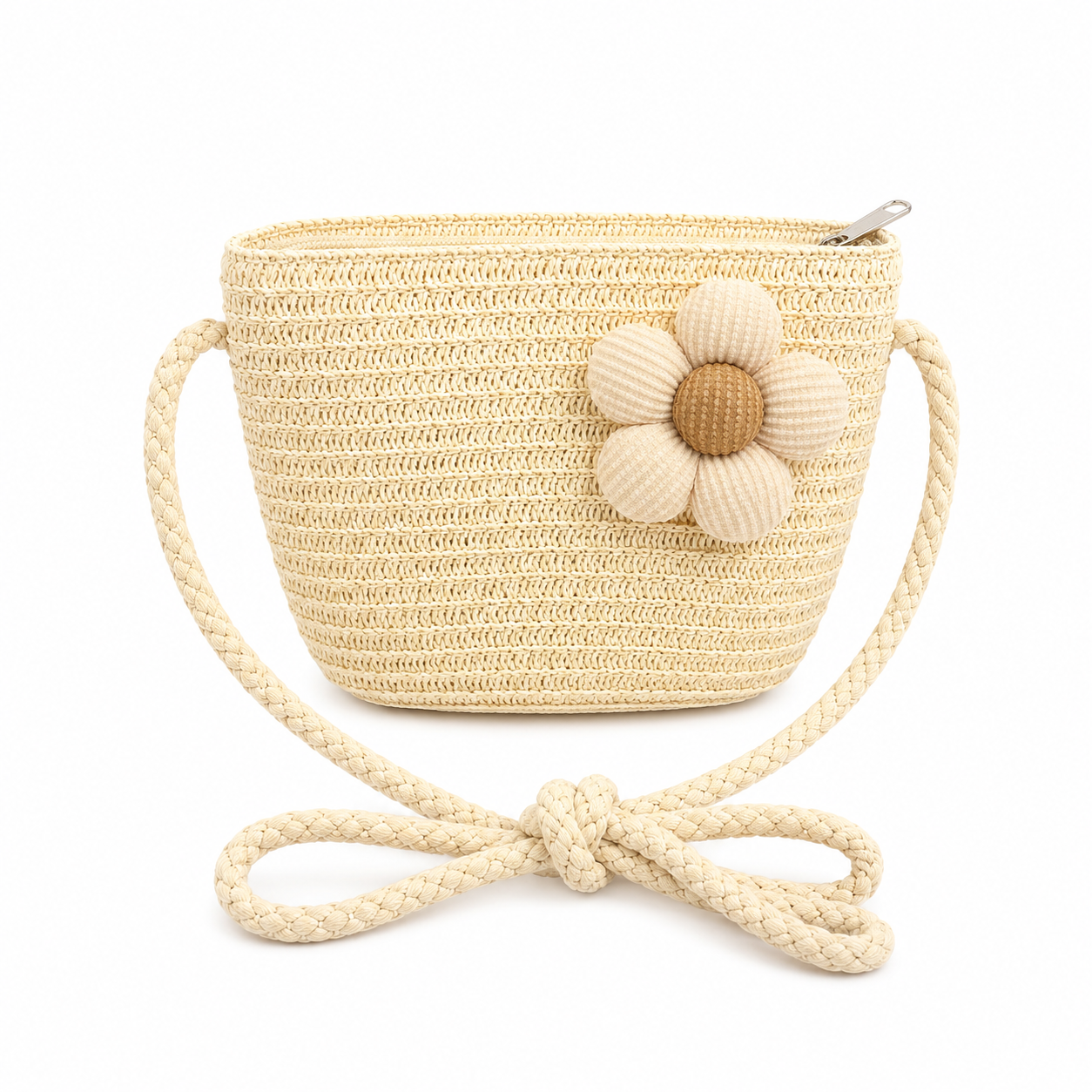 Cartera de Rafia con Crema con Flor