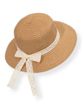 Sombrero de Rafia con Cinta de Crochet Beige