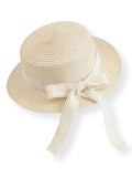 Sombrero de Rafia con Cinta de Crochet Crema