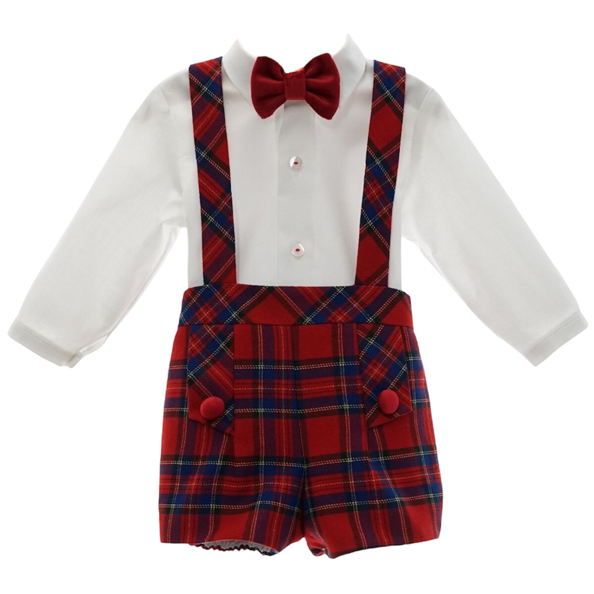 Conjunto Tirantes Tartan Rojo con Pajarita Terciopelo Colección Dedal