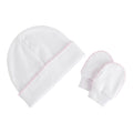 Set Blanco con Bordes Rosa de Gorro y Manoplas