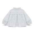 Camisa de Lino con Flores Azules Cuello Alto Leeds
