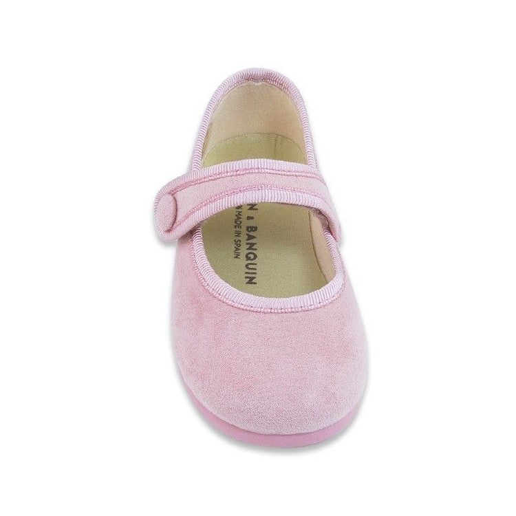 Merceditas de Gamuza con Botón Rosa Bebe