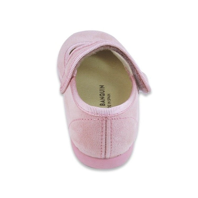 Merceditas de Gamuza con Botón Rosa Bebe
