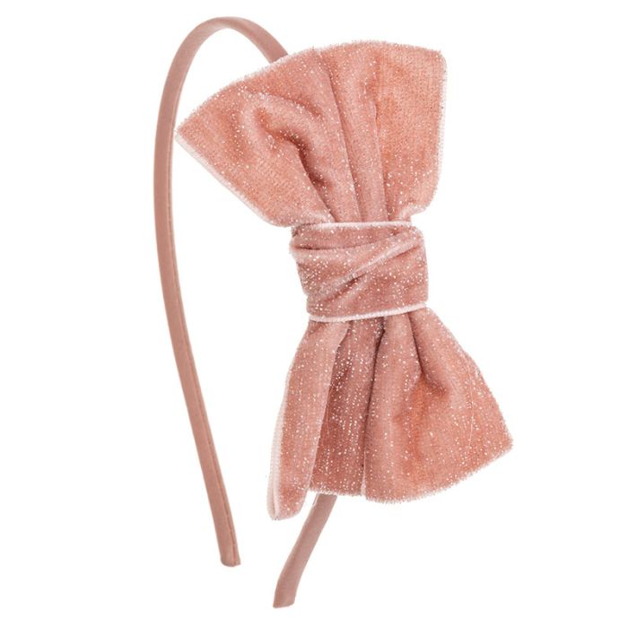 Cintillo con Lazo de Terciopelo con Glitter en Rosa Palo