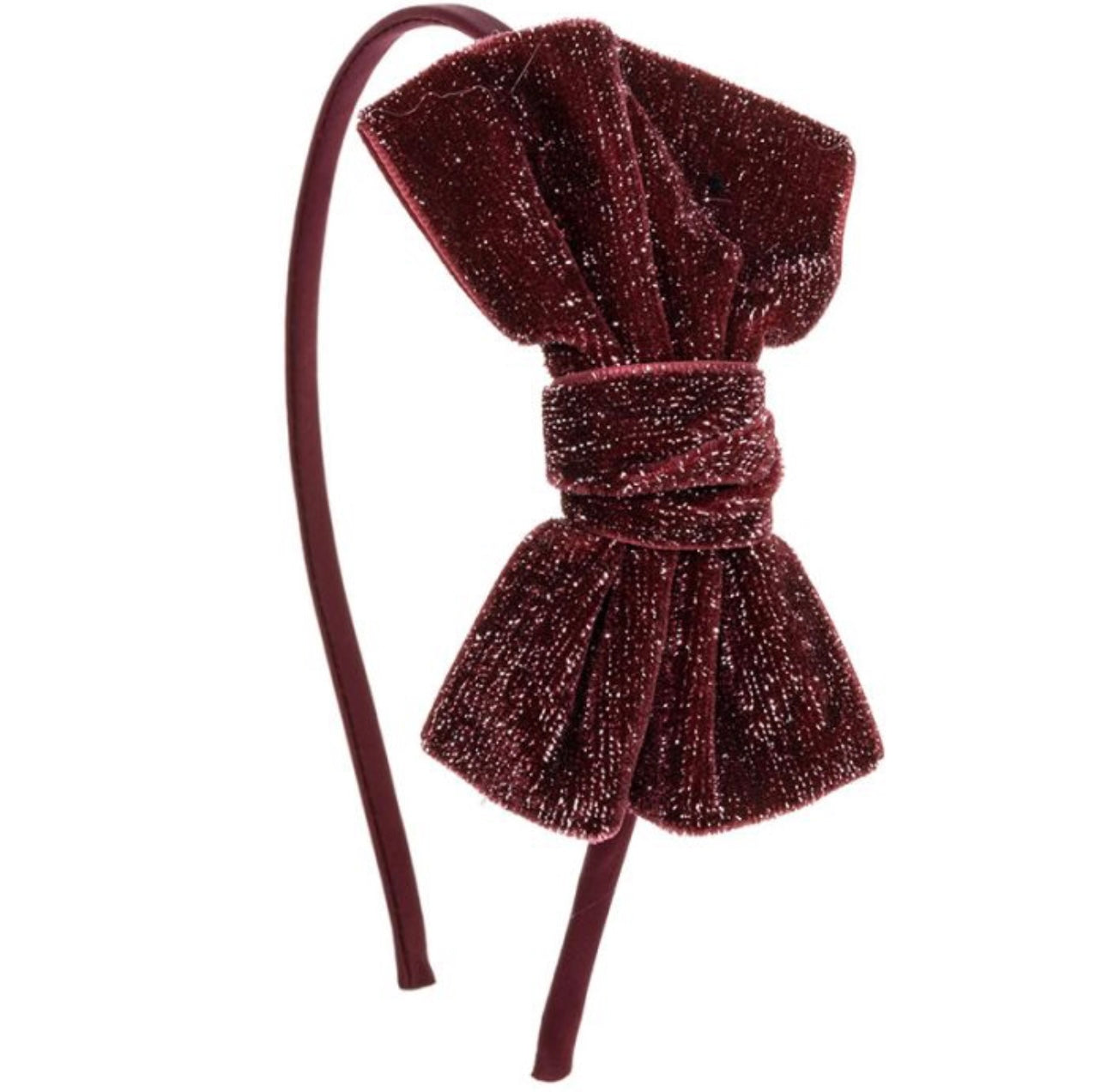 Cintillo con Lazo de Terciopelo con Glitter en Granate