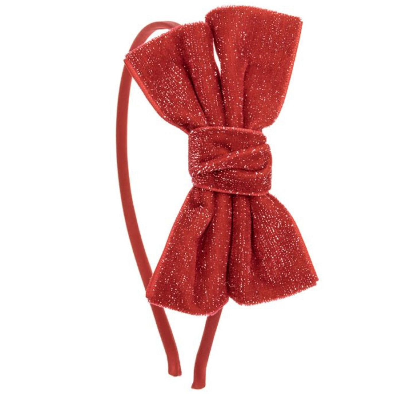 Cintillo con Lazo de Terciopelo con Glitter en Rojo