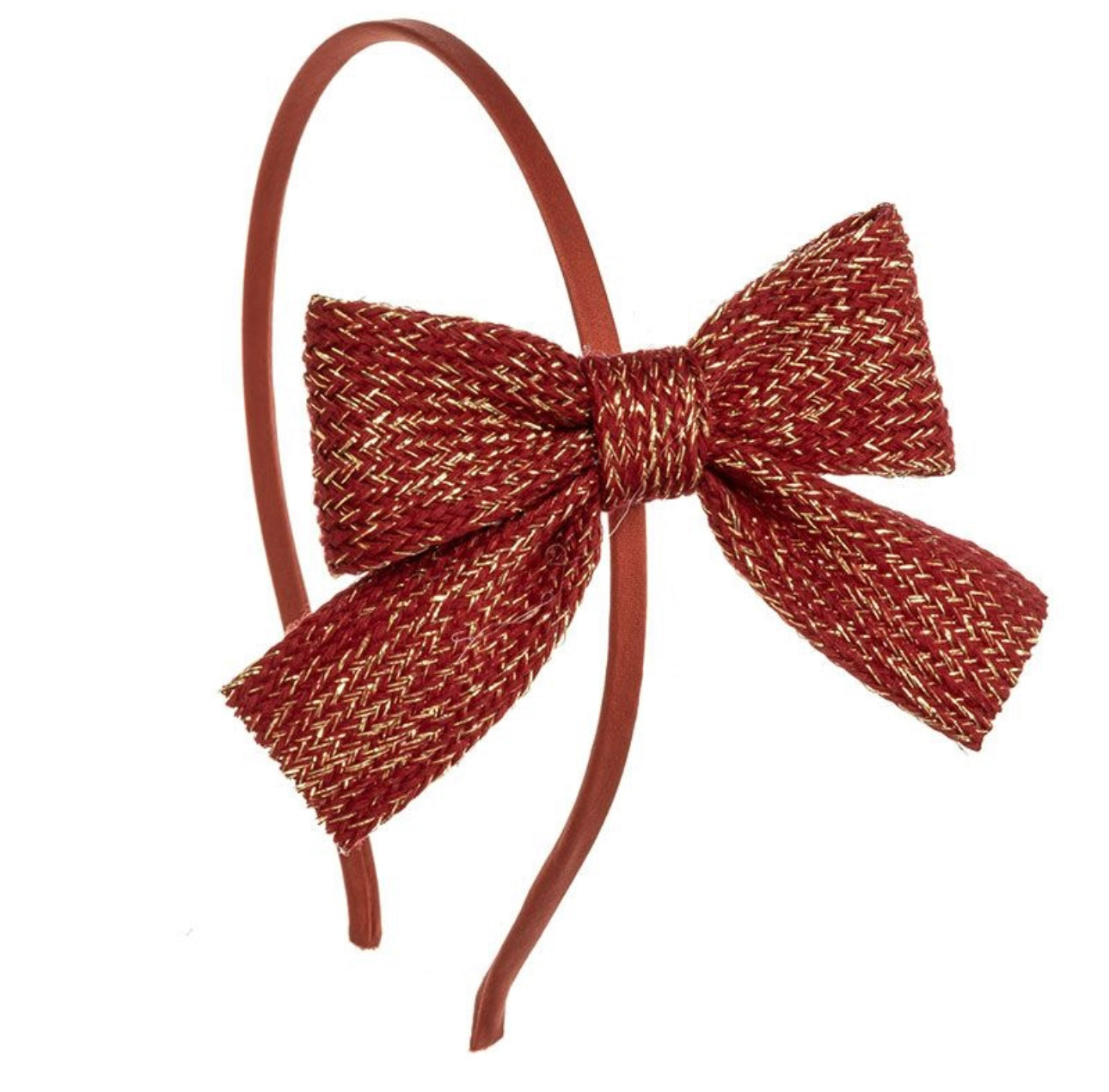 Cintillo con Lazo Jaspeado Rojo con Glitter