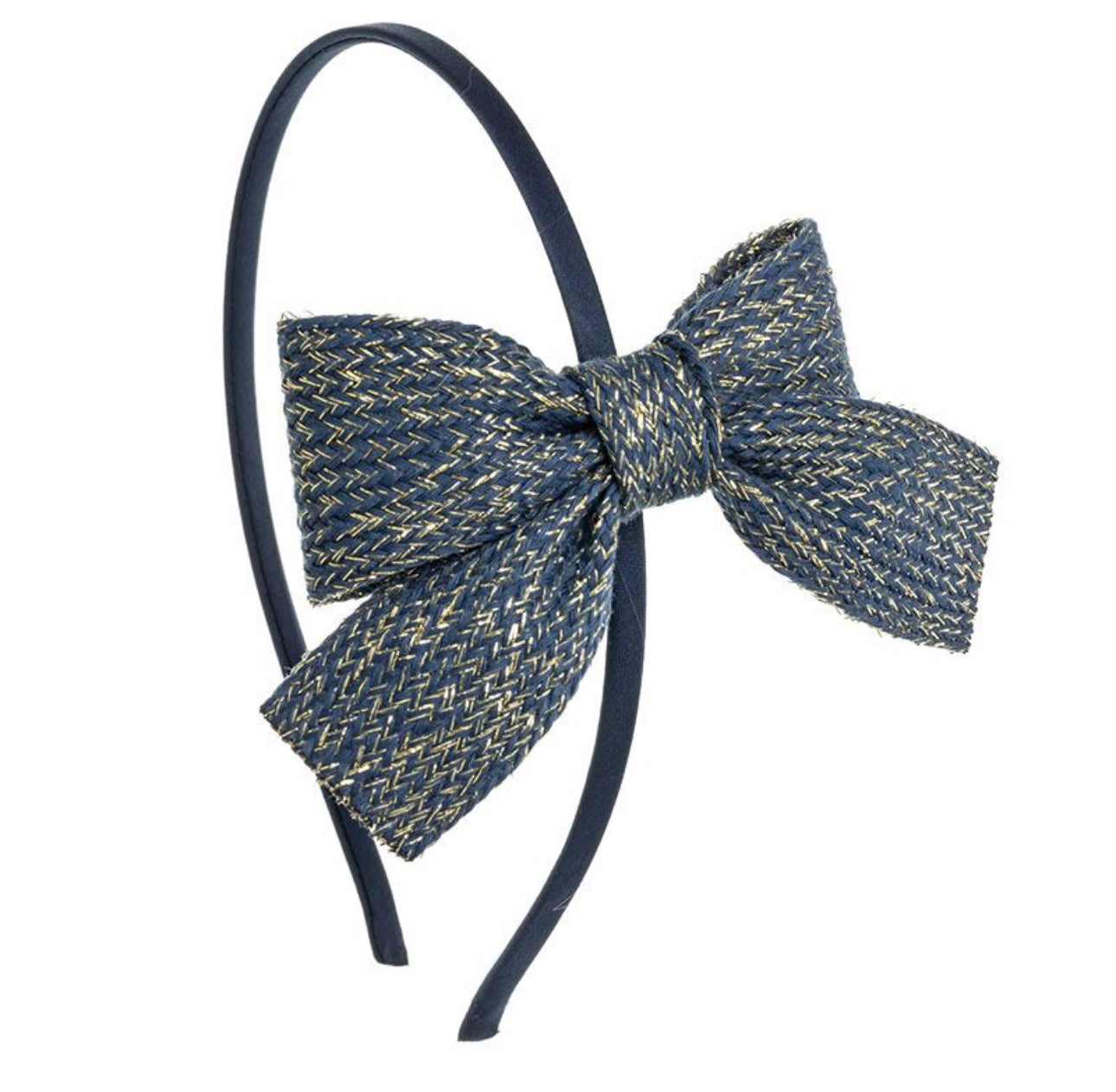 Cintillo con Lazo Jaspeado Marino con Glitter