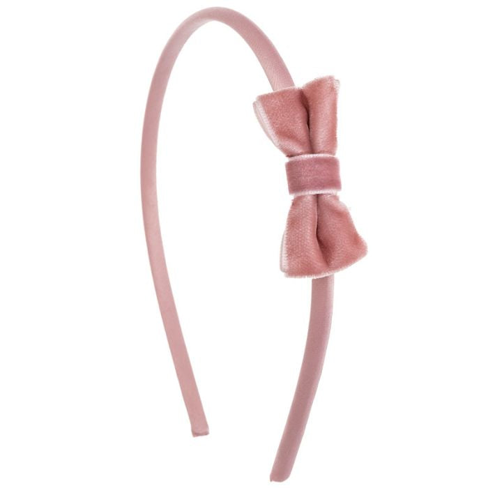 Cintillo con Lazo de Terciopelo Pequeño Rosa Palo
