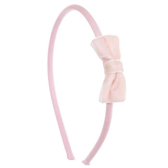 Cintillo con Lazo de Terciopelo Pequeño Rosa Bebe