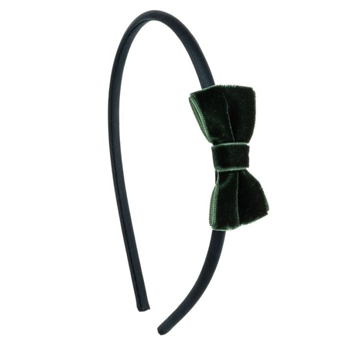 Cintillo con Lazo de Terciopelo Pequeño Verde Botella
