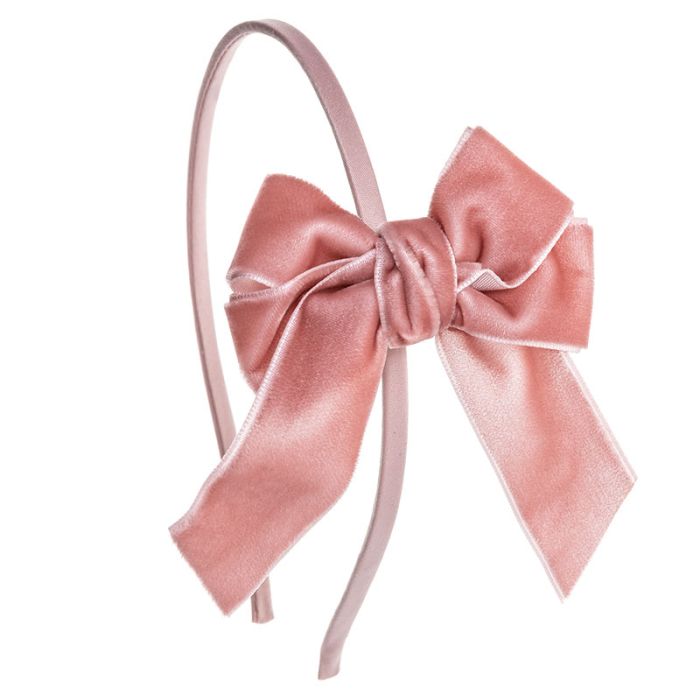 Cintillo con Lazo de Terciopelo Mediano Rosa Palo