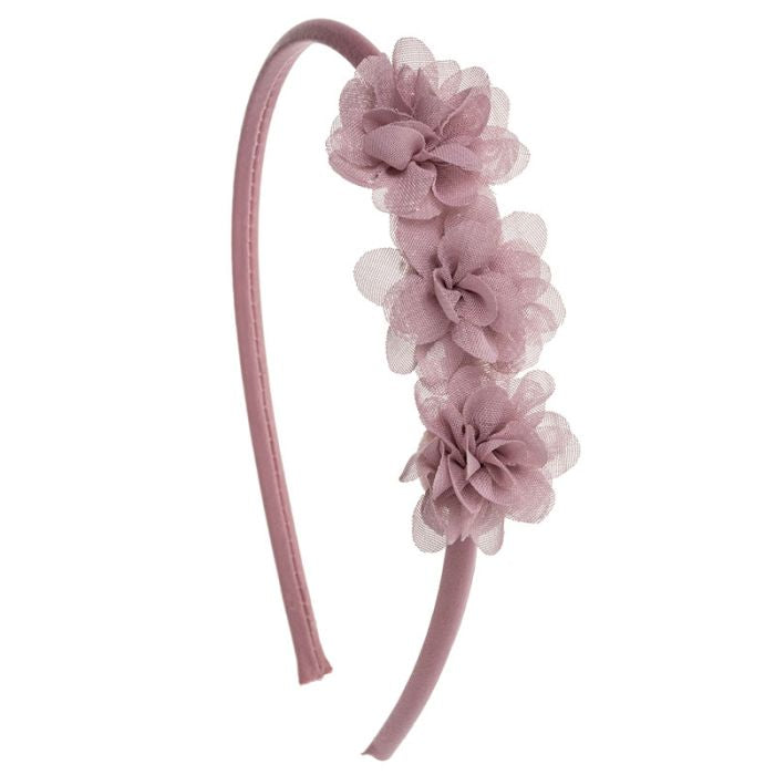 Cintillo Suave con Trio de Flores Rosa Palo