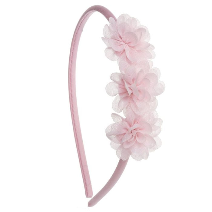 Diadema Suave con Trio de Flores Rosa Bebe
