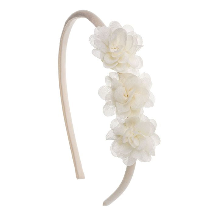 Diadema Suave con Trio de Flores Crudo